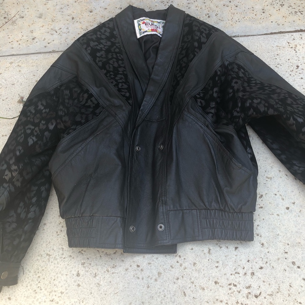 Vintage 80s leather jacket leopard print